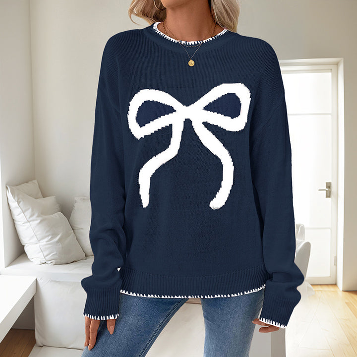 Women's Christmas Knit Sweater with Bow Motif Mune Fashion
