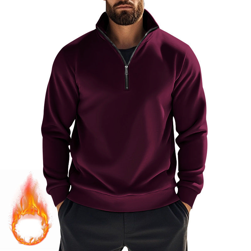 Men's half-high zipper sweatshirt with stand-up collar, soft fleece lining, and elastic cuffs Mune Fashion