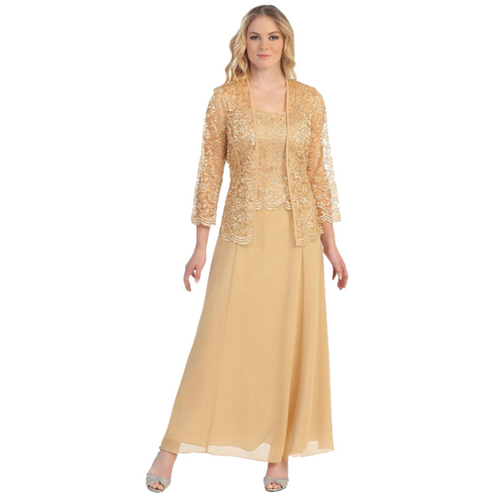 Ladies Elegant Evening Maxi Dress with Lace Bolero and Fitted Under Dress Mune Fashion