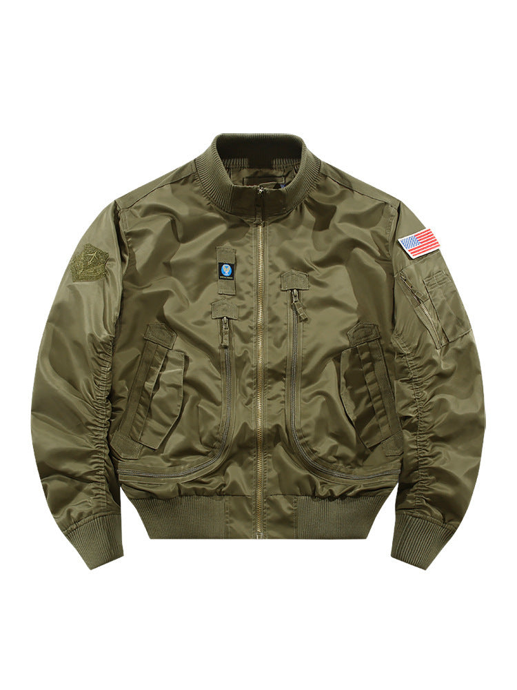 Men's Pilot Bomber Jacket with Patch Details and Multifunctional Pockets Mune Fashion