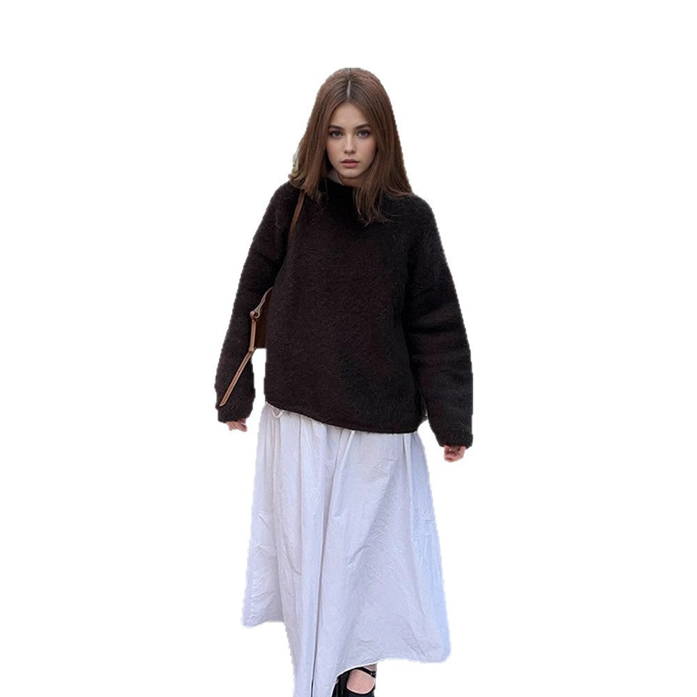 Women's denim midi skirt with high waist, front slit and straight cut Mune Fashion