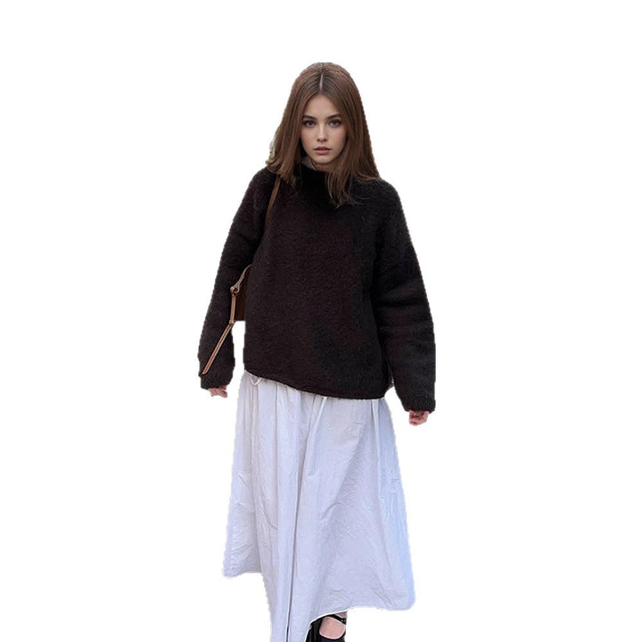 Women's denim midi skirt with high waist, front slit and straight cut Mune Fashion