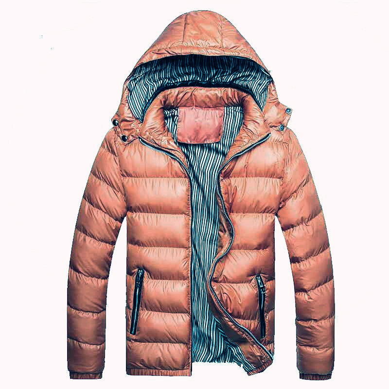 Men's Shiny Quilted Hooded Jacket with Thermo Padding and Striped Lining Mune Fashion