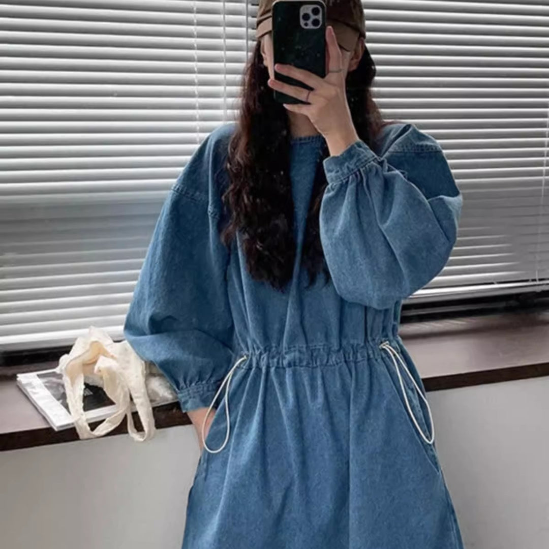 Women's denim midi dress with drawstring waist Mune Fashion