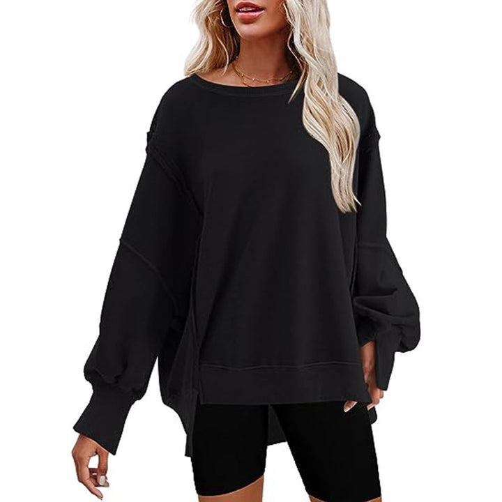 Women's Oversized Sweatshirt with Balloon Sleeves, Side Slits and Raw Edges Mune Fashion