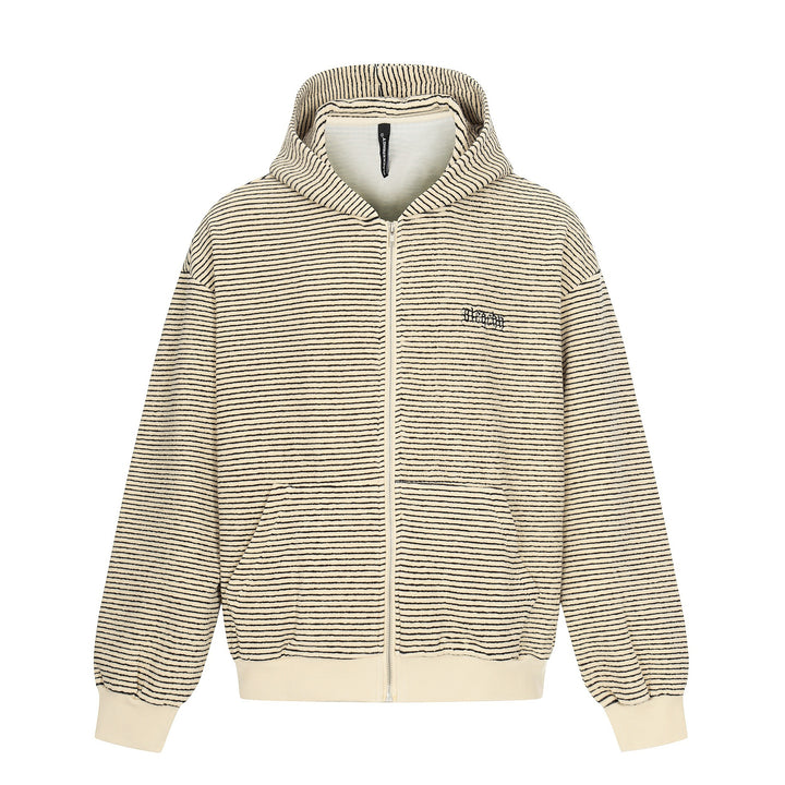 Unisex Striped Zip-Up Hoodie Sweatshirt with Textured Surface Mune Fashion