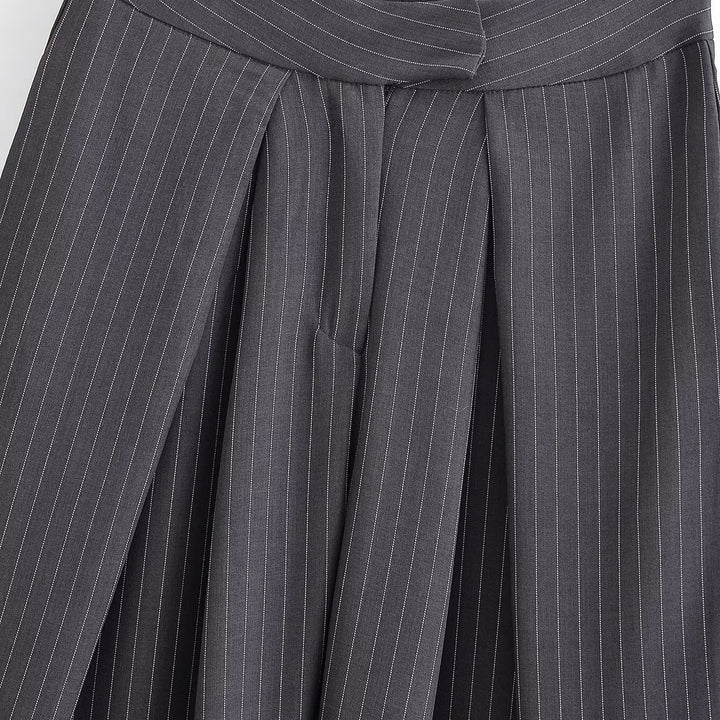 Women's palazzo pants with pinstripes, front segmented pleats, and high waistband Mune Fashion