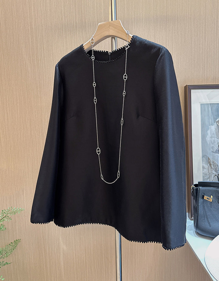 Women's Elegant Long Sleeve Blouse with Ruffled Collar Drune