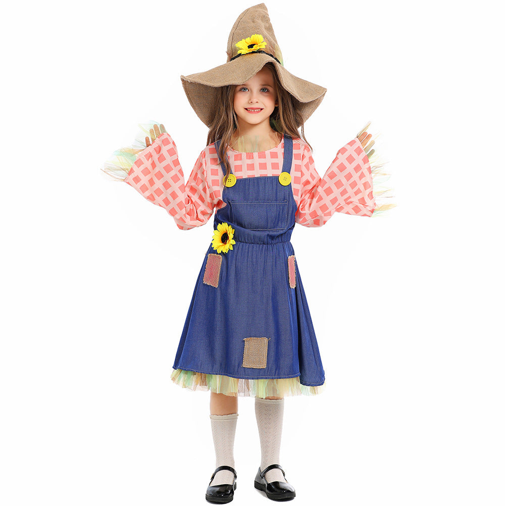 Girls apron dress with sunflower accents and hat Mune Fashion