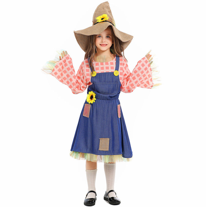 Girls apron dress with sunflower accents and hat Mune Fashion