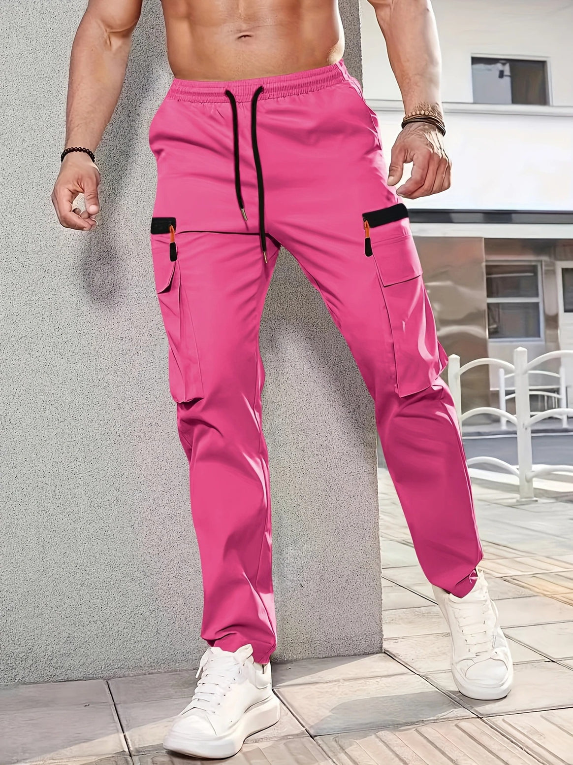 Men's Tapered Cargo Jogging Pants with Elastic Waistband, Drawstring & Multi-Pockets Mune Fashion