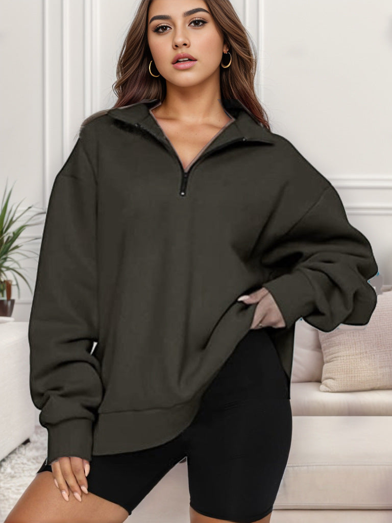 Women's oversized sweatshirt with half-zip and stand-up collar Mune Fashion