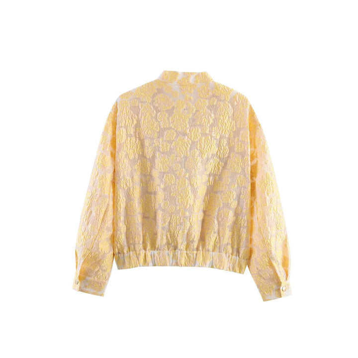 Women's non-quilted bomber jacket with floral jacquard texture, large flap pockets, and elastic hem Mune Fashion
