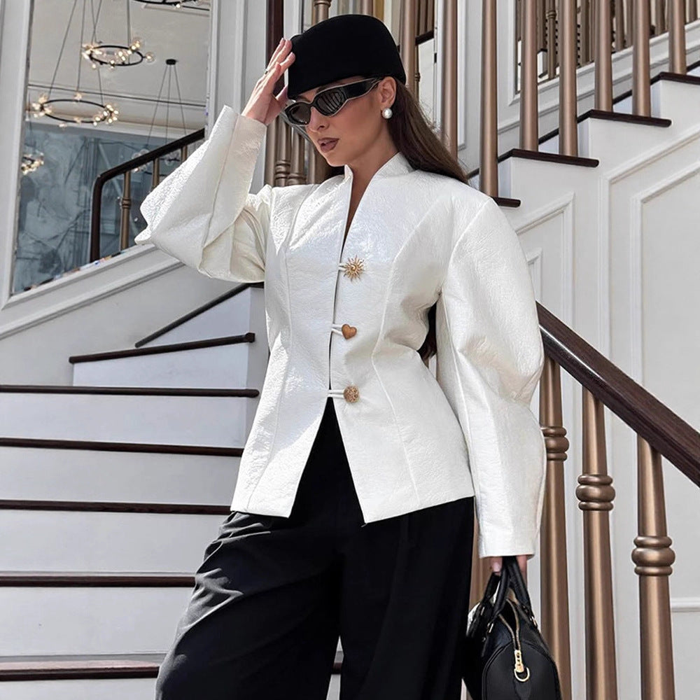 Women's Tailored Blazer Suit with Sculptural Balloon Sleeves and Mini Skirt Mune Fashion