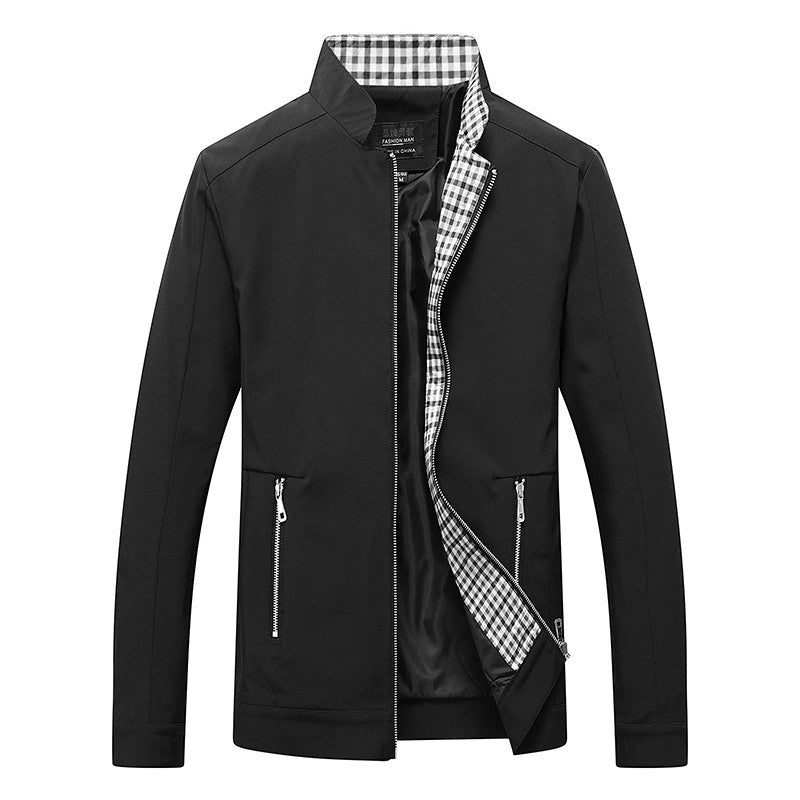 Men's Lightweight Leisure Jacket with Stand-up Collar, Zipper Pockets and Checked Lining Mune Fashion