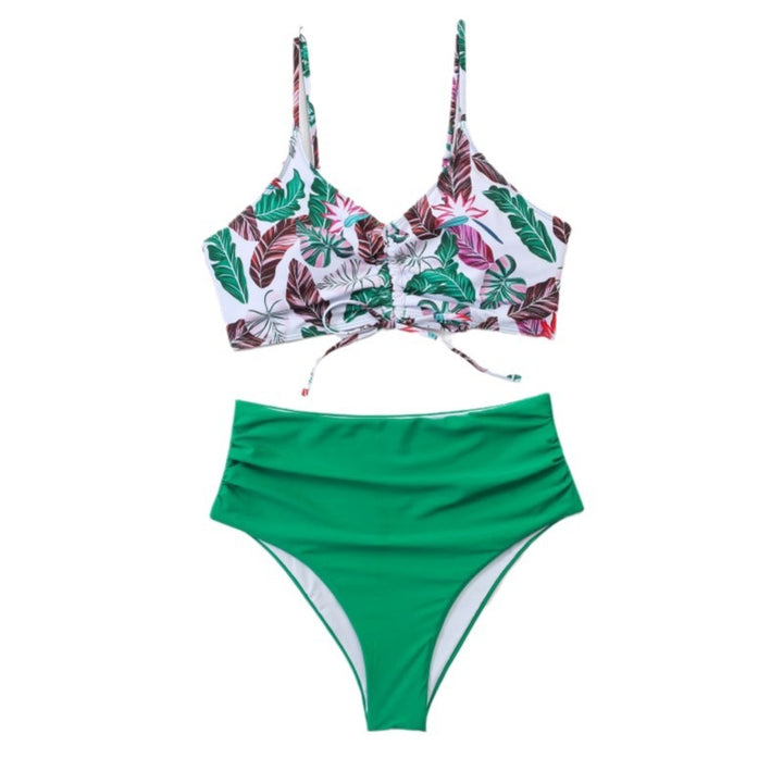 Women's High-Waisted Bikini Set with Floral Top Mune Fashion