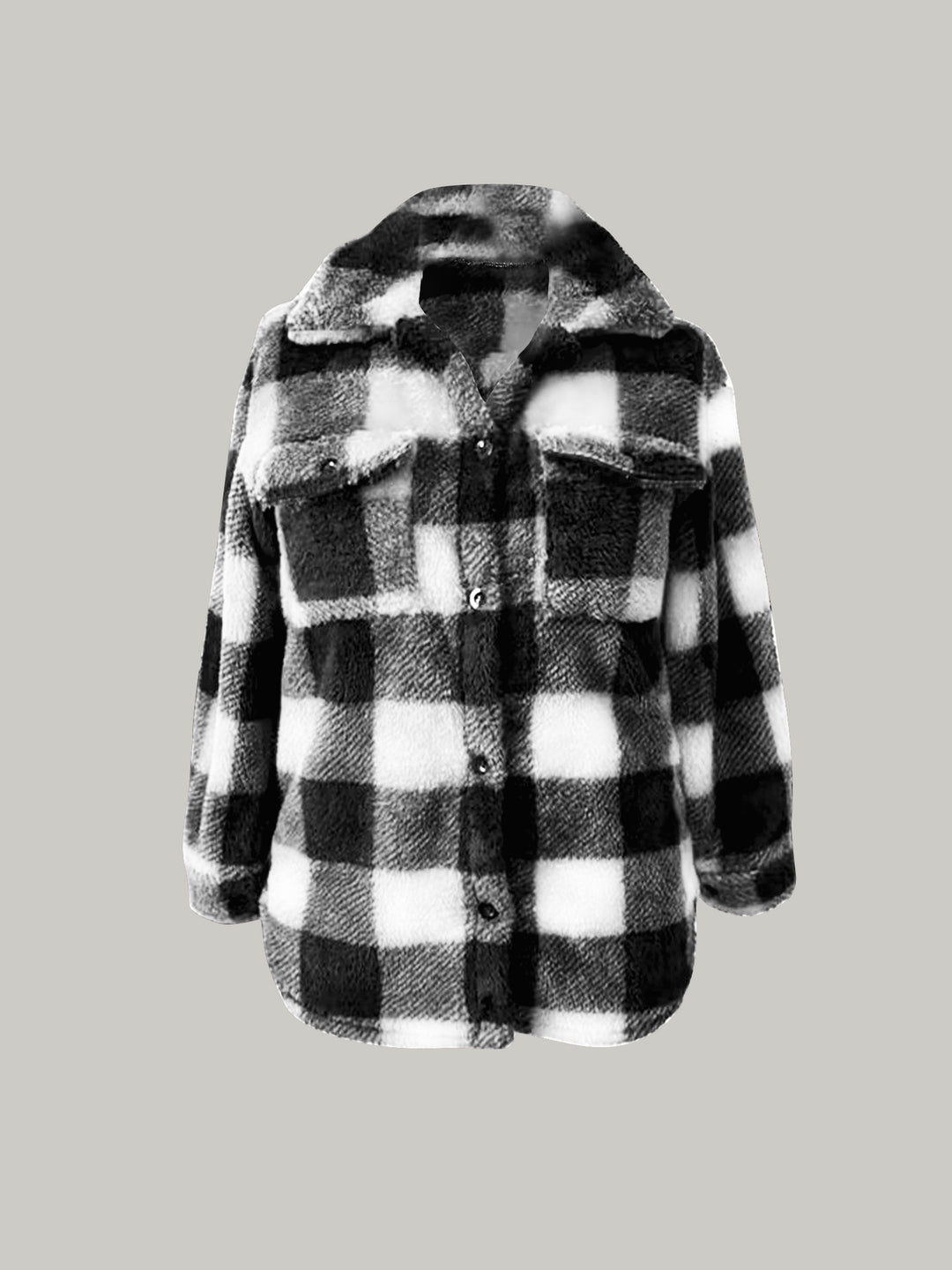 Women's Oversized Teddy Shirt Jacket with Check Pattern Mune Fashion