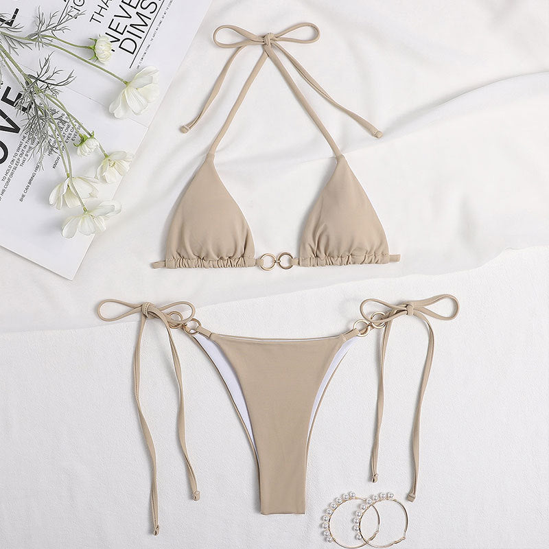 Women's triangle bikini withfashionable ring detail and adjustable straps Mune Fashion