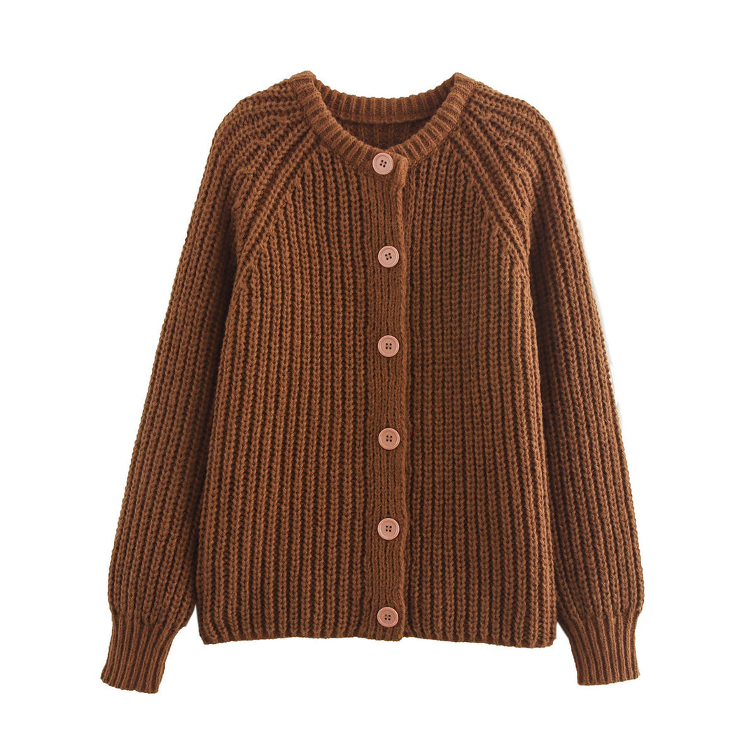 Women chunky knitted raglan cardigan with balloon sleeves and full button placket Mune Fashion