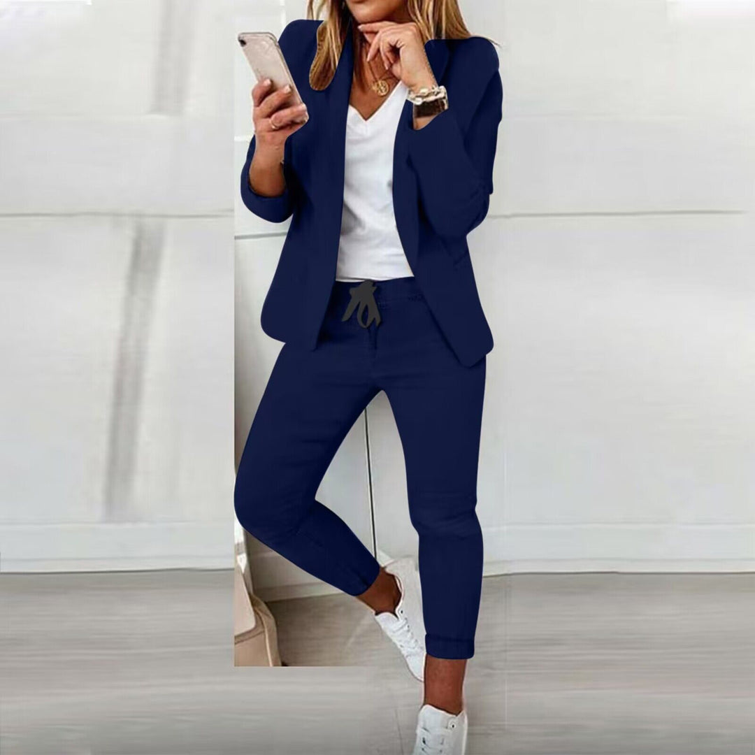 Women's casual suit set with jogger pants, drawstring, and tailored blazer Mune Fashion