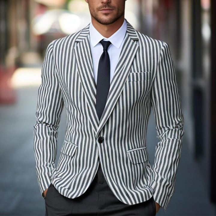 Men's nano striped Slim-Fit blazer with narrow lapels and single-button Mune Fashion