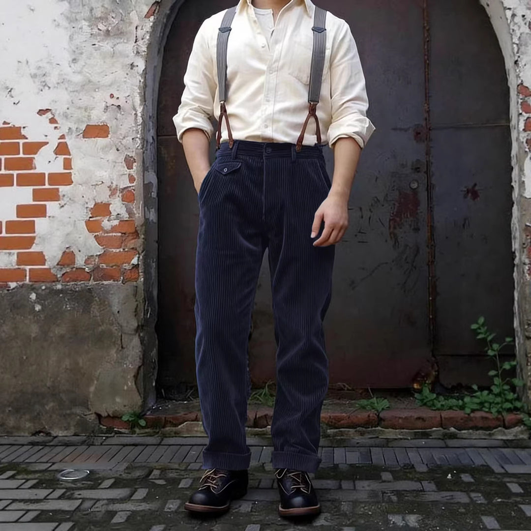 Men's corduroy pants with high waist, wide cord and buttoned flap pocket Mune Fashion