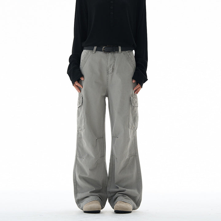 Women's Wide-Cut Cargo Pants with High Waist and Patches Mune Fashion