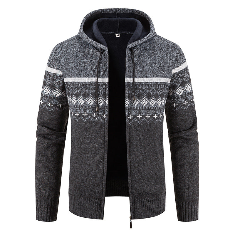 Men's non-padded knitted zip jacket in Norwegian style with hood and thermofleece Mune Fashion