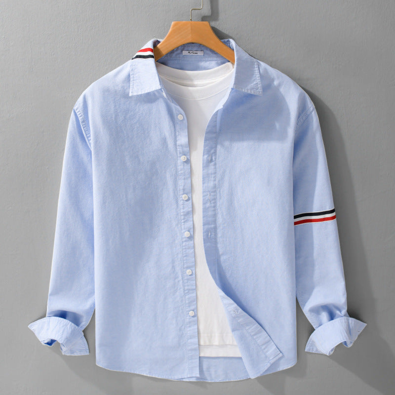 Men's Lightweight Long Sleeve Shirt in Layering Look with Contrast Trim on Collar and Sleeves Mune Fashion
