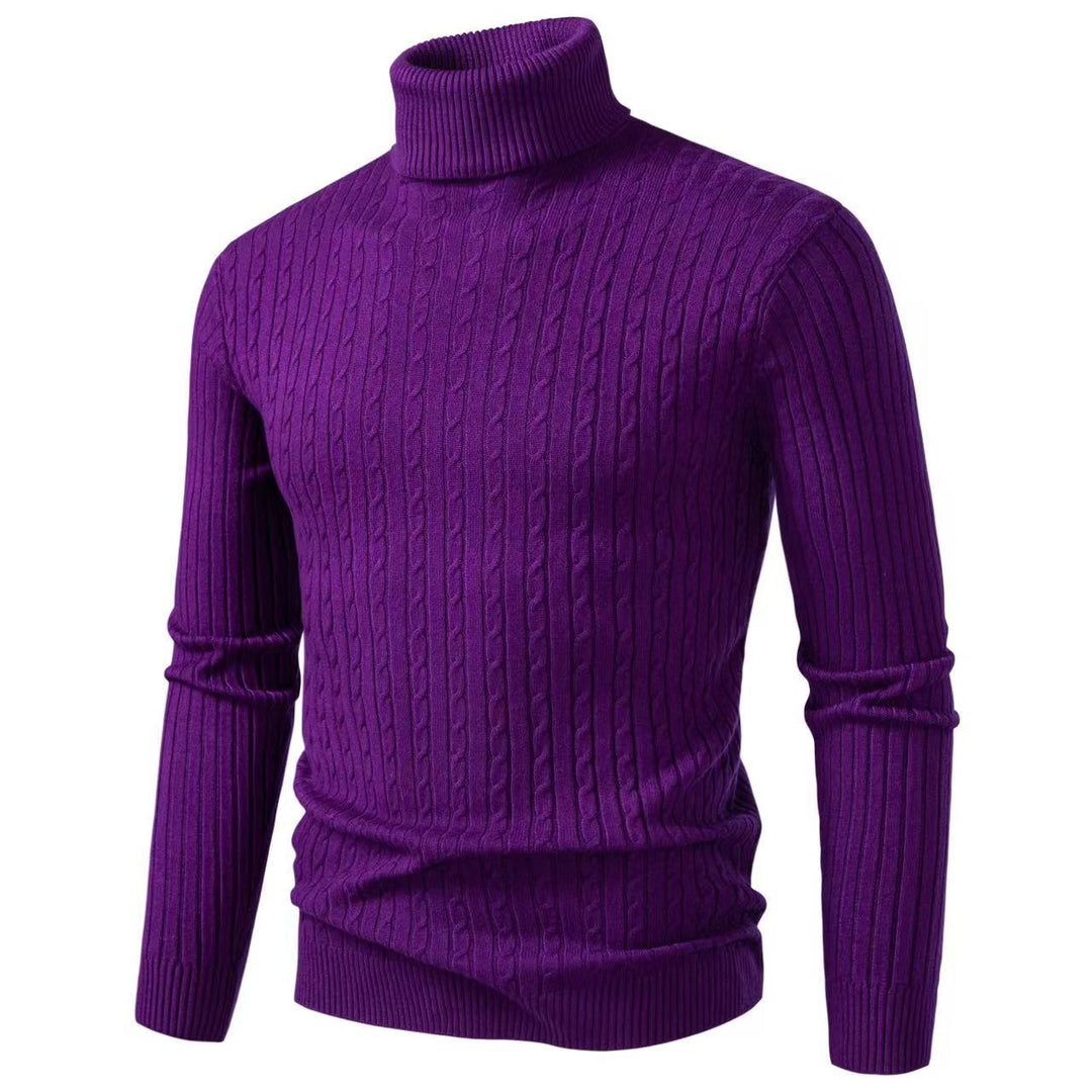 Men's ribbed turtleneck sweater with cable knit pattern and form-fitting slim-fit silhouette Mune Fashion