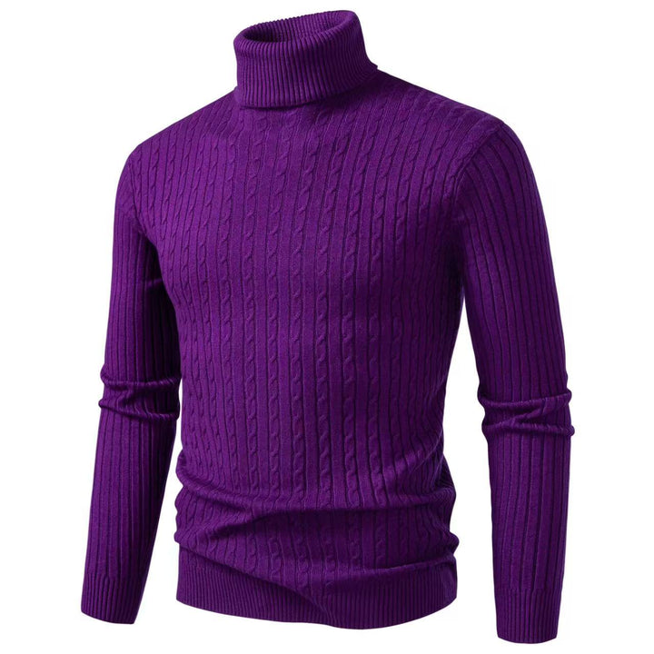 Men's ribbed turtleneck sweater with cable knit pattern and form-fitting slim-fit silhouette Mune Fashion