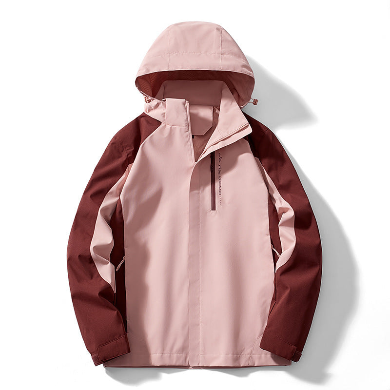 Women Lightweight Two-Colored Softshell Jacket with Hood, Breathable Mesh Lining and Chest Zipper Mune Fashion