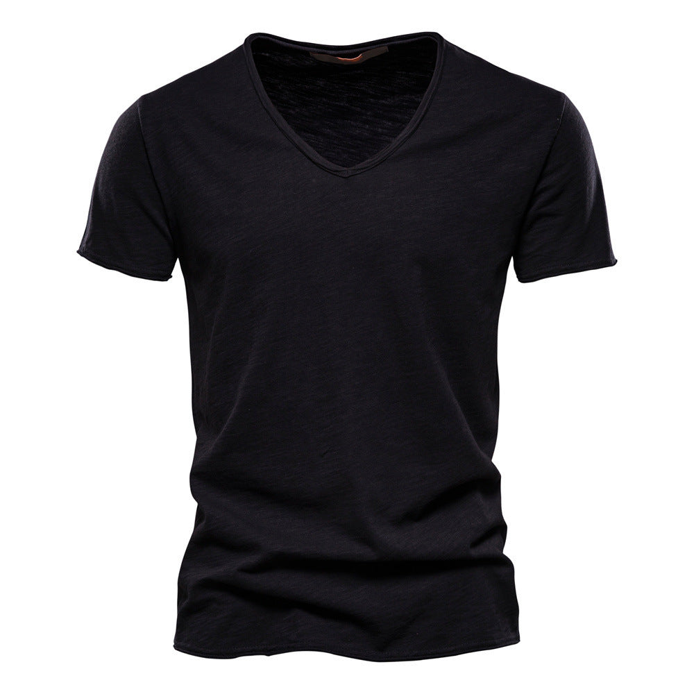 Men's light cotton jersey short-sleeve shirt with V-neck and slim fit Mune Fashion