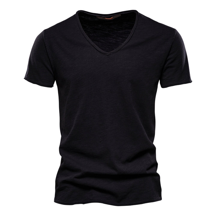 Men's light cotton jersey short-sleeve shirt with V-neck and slim fit Mune Fashion