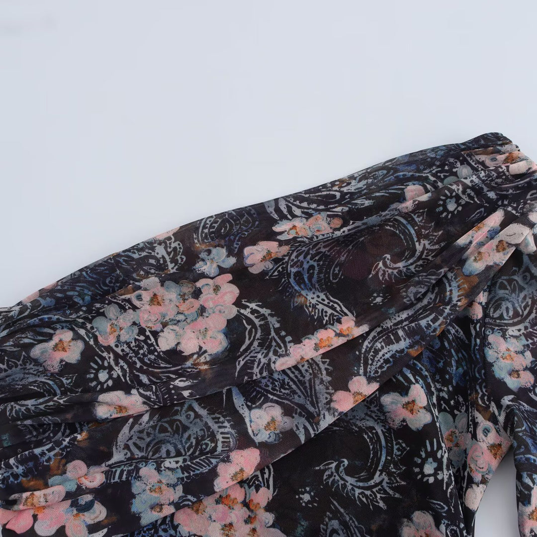 Women Asymmetrical One-Shoulder Dress with Long Sleeve and Tiered Skirt Mune Fashion