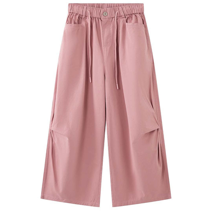 Women Wide High-Waist Cotton Pants with Drawstring and Cuffed Hem Mune Fashion