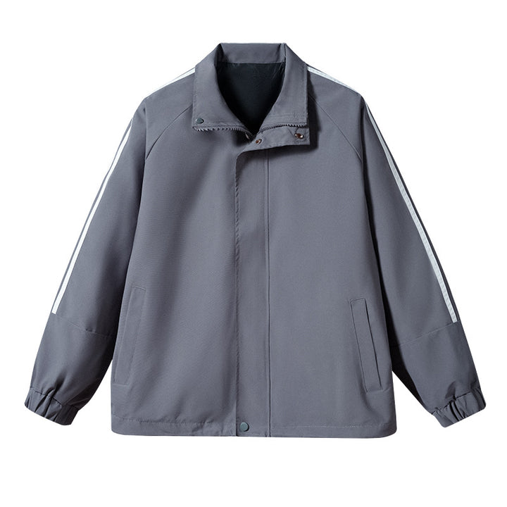 Men's Lightweight Retro Track Transition Jacket with Stand Collar and Sleeve Stripes Mune Fashion