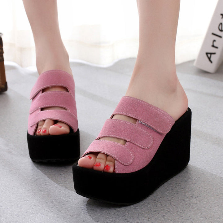 Women's triple adjustable Velcro sandals with high platform wedge heel Mune Fashion