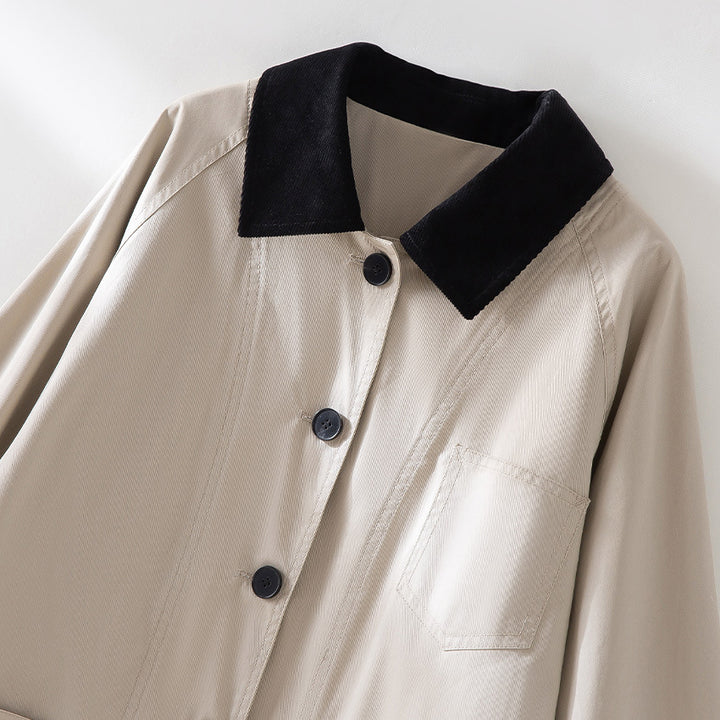 Women's Oversized Cotton Utility Jacket with Contrast Collar and Patch Pockets Mune Fashion