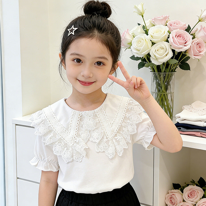 Girl blouse with trendy lace collar Mune Fashion