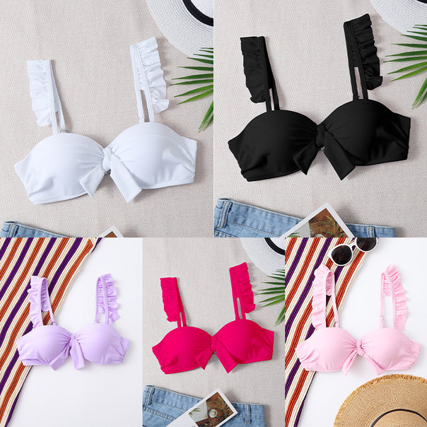 Women's triangle bikini top with playful ruffle design and knot-shaped neckline Mune Fashion