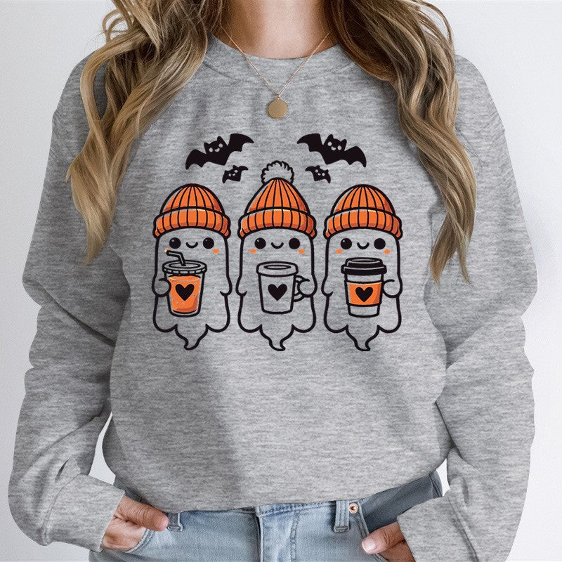Women's cozy Halloween graphic sweater with cute ghost motifs, round neck and soft cotton blend Mune Fashion
