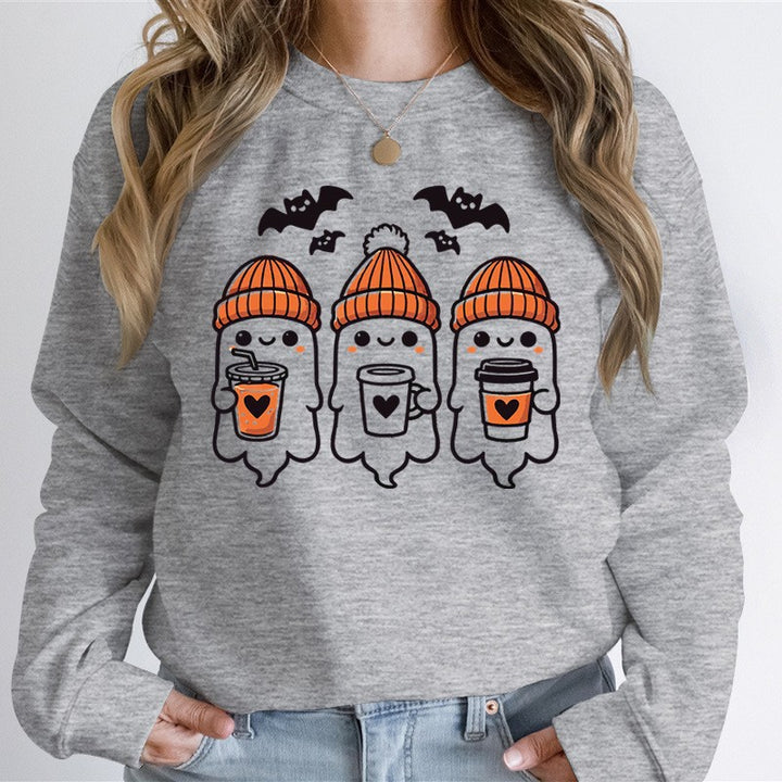 Women's cozy Halloween graphic sweater with cute ghost motifs, round neck and soft cotton blend Mune Fashion