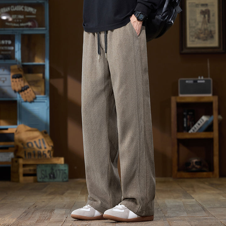 Men's Wide-Cut Lounge Pants made of Ribbed Structured Fabric with Elastic Waistband and Drawstring Mune Fashion
