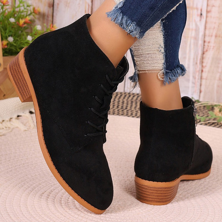 Women’s pointed lace-up ankle boots with side zipper and low block heel Mune Fashion