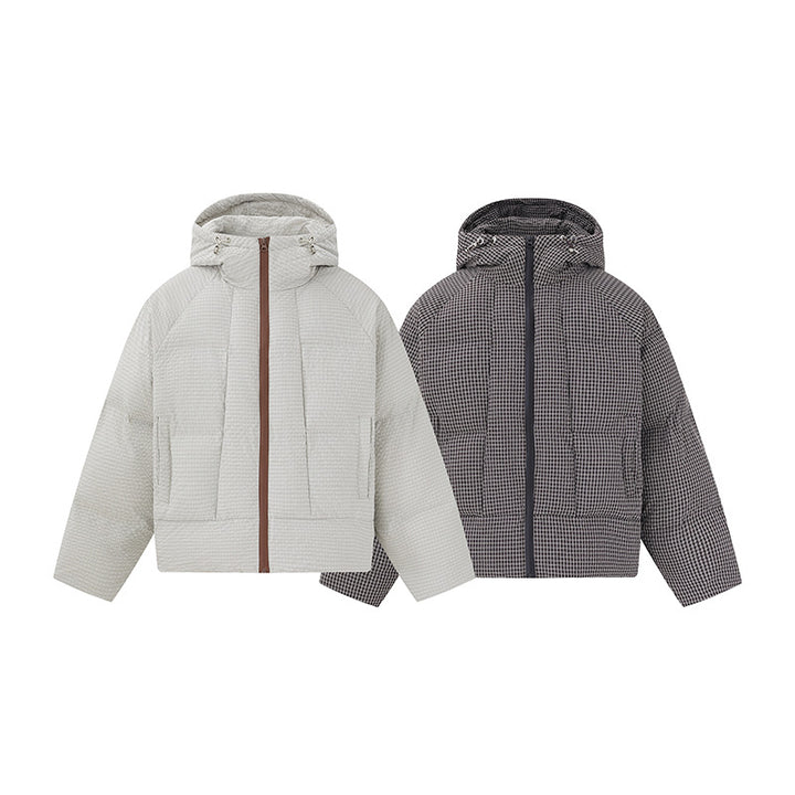 Unisex short-cut padded hoodie with fine check quilting Mune Fashion