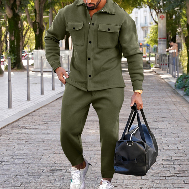 Men's two-piece overshirt and joggers set made of textured jersey with patch chest pockets and tapered silhouette Mune Fashion