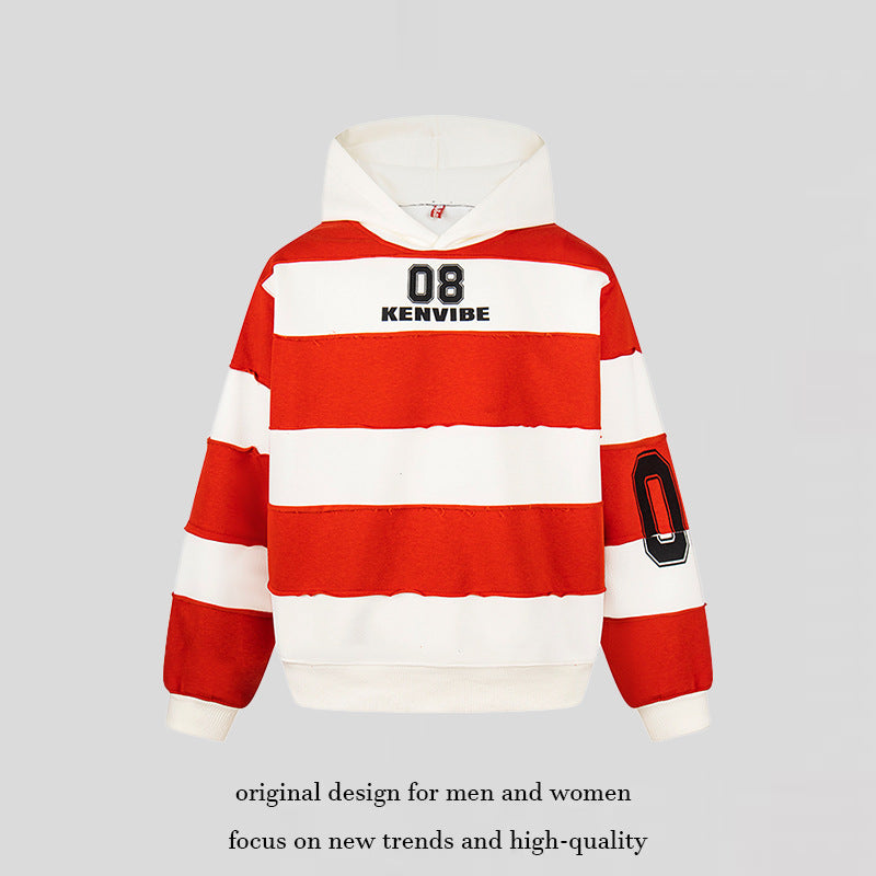 Women's Striped Oversized Hoodie in Sport Style with College Print Mune Fashion