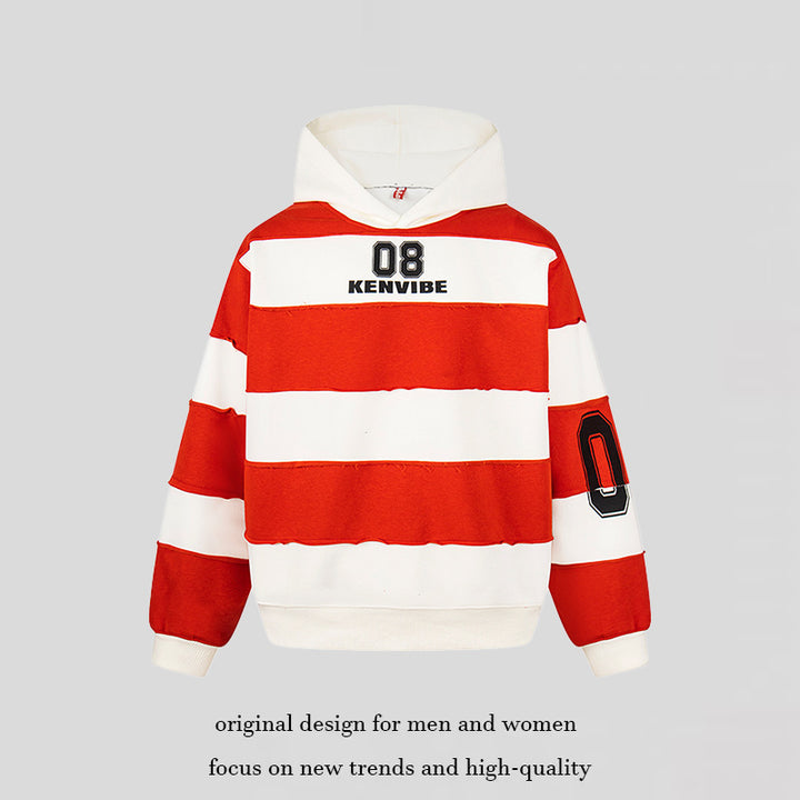 Women's Striped Oversized Hoodie in Sport Style with College Print Mune Fashion