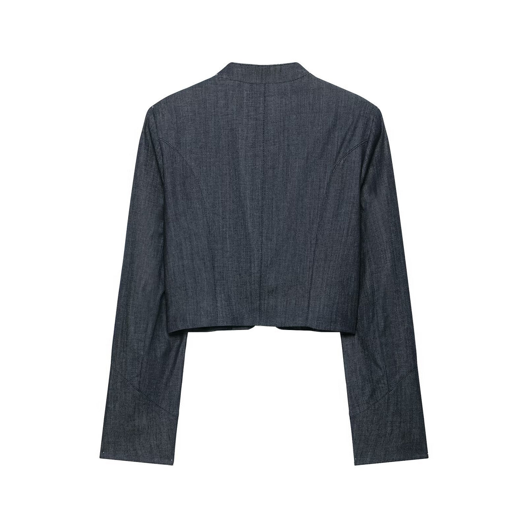Ladies Bolero-style short jacket in vintage denim style with lace yoke and brass buttons Drune